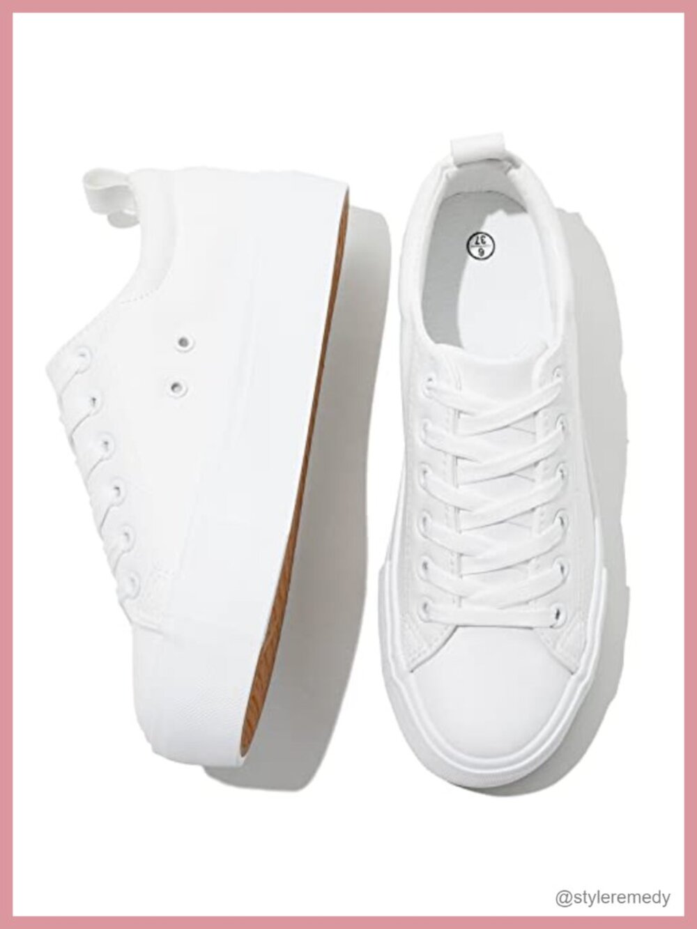 White PU Leather Platform Sneakers Lace-Up Slip Resistant Athletic Shoes